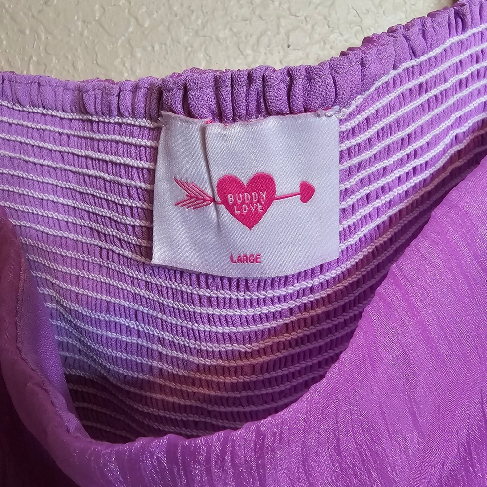 Buddy Love Betsy Babydoll Mini Dress Orchid Purple Puff Sleeve Smocked Large - Picture 6 of 9
